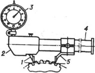 Нормалемер: 1 - измерительная губка; 2 - корпус; 3 - отсчётное устройство; 4 - штанга; 5 - переставная губка